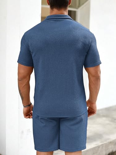 Image of Vogaan Men's Premium Cotton Blend Pyjama Set | Stylish Solid Polo Tshirt and Shorts | Casual Night Suit Wear Set for Man | Summer Co-ords Set with Shorts | Comfortable Nightwear & Loungewear