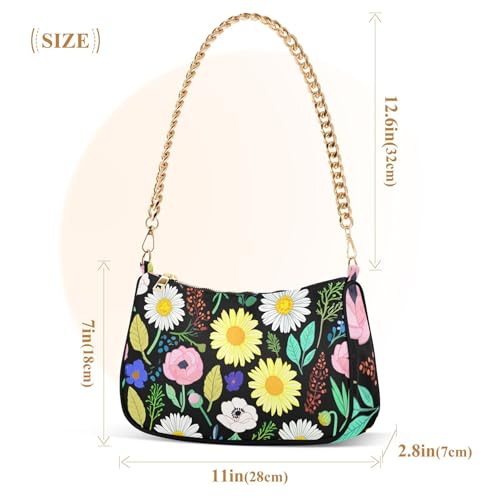 Colorful Spring Flowers Black Moon Purse Hobo Bags Women Medium Handbag Tote Formal Print Shoulder Purses Zipper Closure3