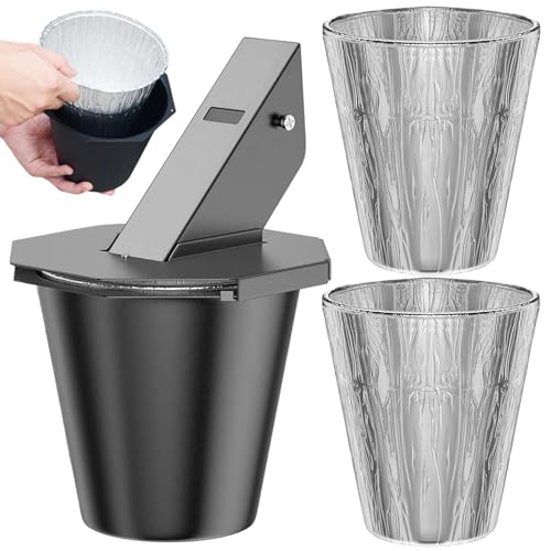Cubo de grasa con tapa y silicona para parrilla Traeger – Cubo de grasa por goteo resistente con sartén de acero resistente al calor, 2 forros de cubo de papel de aluminio de repuesto, para cocinar al