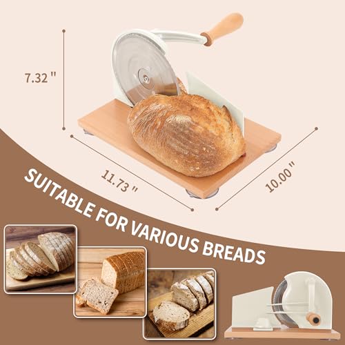 Image of CAWIU Manual Bread Slicer with Hand Crank- Adjustable Thickness Bread Cutter for Even Slices, Perfect for Homemade Sourdough, Sandwich, and More, Cream
