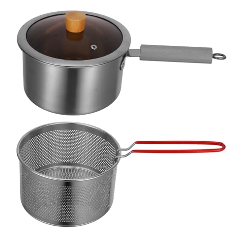 MAGICLULU 1Set Stainless Steel Frying Pot with Frying Basket Lid Deep Fryer for Cooking Porridge Soup Ergonomic Handle Kitchen Essential