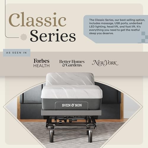 Image of Sven & Son Classic Adjustable Bed Base, Head and Foot Lift, Massage, Under-Bed Lights, USB, Gel Memory, Zero Gravity Smart Frame - Twin XL + 10 inch Memory Foam Matt (Firm)