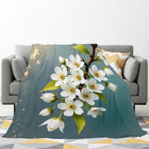 Mantas para Sofas Grandes 220x240 Flor de Peral Blanca, Manta Termica Franela Mantilla Felpa para Cama 135/150, Mantitas Polar Suave y Cálida para Perro Mascota Habitacion Dormitorio