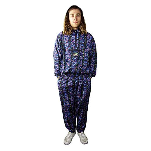 Gecko Hawaii Men's Gecko Multi Stripe 80s/90s Throwback Windbreaker (Purple, Small)