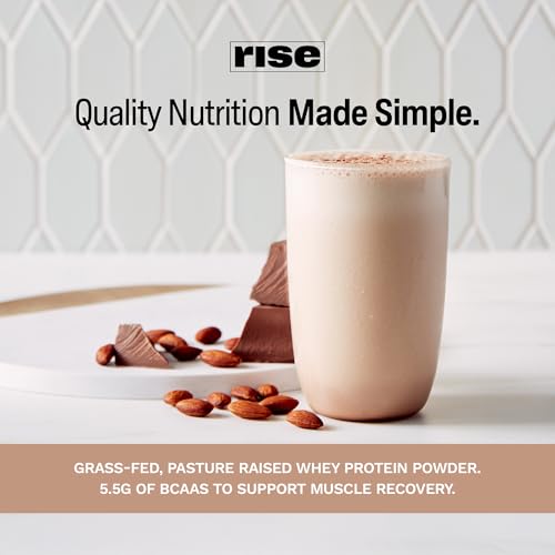 Image of Rise Grass-Fed Whey Protein Powder - Chocolate Almond | 25g Protein No Artificial Flavors, Colors, or Preservatives - Sugar Free, Gluten-Free, Soy Free (Single Serving, 1 Pack)