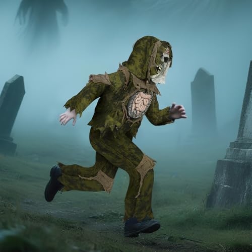 Disfraz de esqueleto con máscara zombie para niños miniatura 6