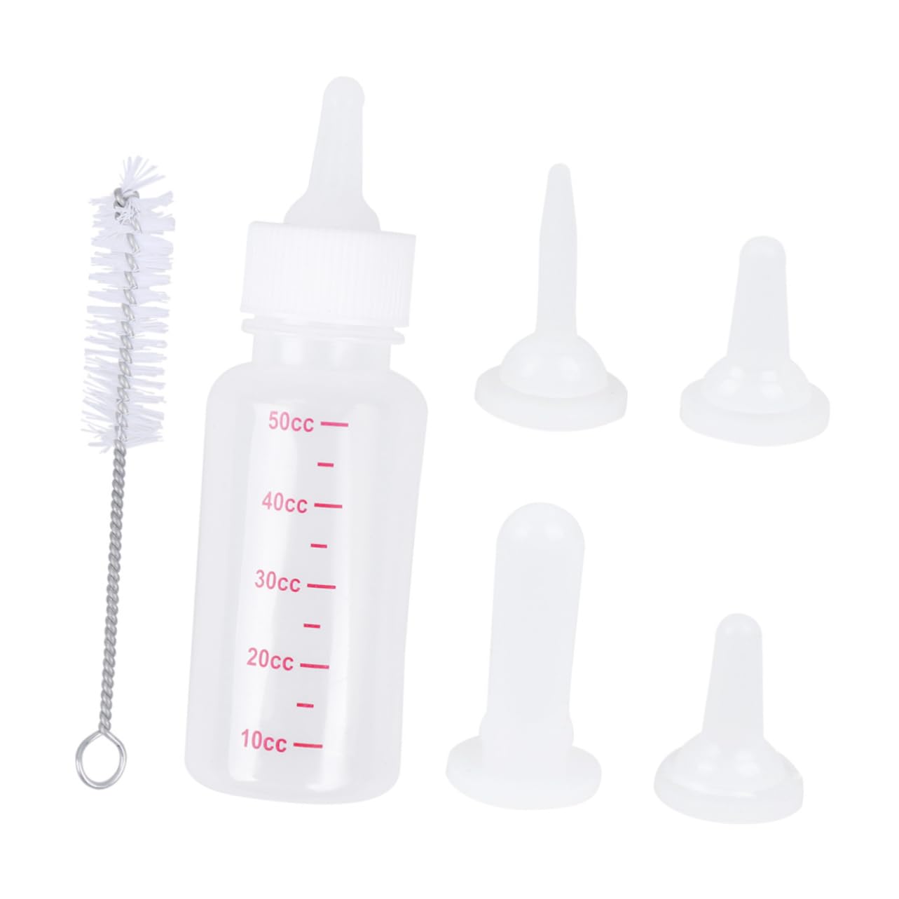 Parliky 50ml Pet Nursing Bottles for Dogs Cats 4 Pcs Feeding Bottles 3 Nipple Sizes Brush Kitten Milk Replacer Feeder