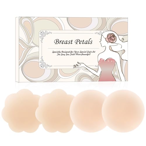 Image of MUQU Nipple Covers Breast - No Show Pasties Reusable Women Sticky Seamless Silicone Breast Covers 2 Pairs Petals
