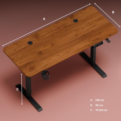 Image of Neurac Velocity Height Adjustable Table, Rust, Grenade Pine, 140x60cm | 80-120 Kg Weight Capacity 5 Year Warranty Sit-Stand Table 3 Memory Preset
