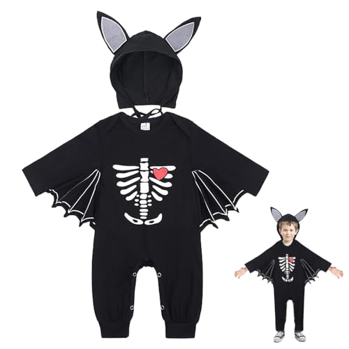 UieaMsio Disfarce de morcego de Halloween para bebé, pele de morcego com gorro, disfarce de morcego de Halloween com orelhas grandes, disfarces de Halloween para bebé menina menino - A, a