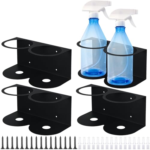 Tandefio 4 Pcs Spray Bottle Holder Metal Can Holder Wall Mount Bottle Organizer Double Holes Spray can Rack with Hardware Easy Install Storage Rack for Garage and Home