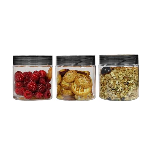 Image of PEARLPET Plastic Containers for Kitchen Storage | Plastic Container Set with Spoon | BPA-Free, Stackable Jars | Black, 500 ML (Set of 3)