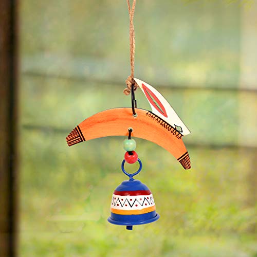 Image of Aakriti Art Creations Rabbit Wind Chime with Metal Bell | Modern Art Handmade Wooden & Metal Wind Chime in Orange | Matte Decorative Wind Chimes for Balcony, Garden & Home, Living Room & Gifting