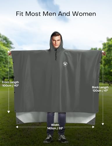 Beesgarden Leichter Wasserdichter Regenponcho mit TPU-Beschichtung, 8000mm Wasserdichte Bewertung, Damen Herren Tragbares Atmungsaktiver Wiederverwendbar Regenjacken für Wandern Angeln Fahrrad Camping