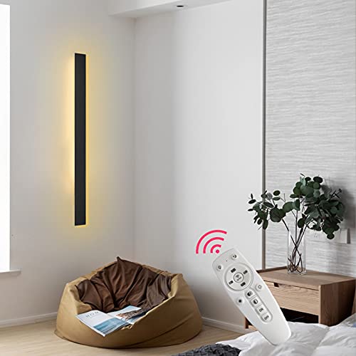 Aplique de pared LED negro regulable con mando a distancia, aplique de pared interior moderno para sala de estar, dormitorio, pasillo, escalera, luminaria de pared alta y baja, 100 cm 78 W