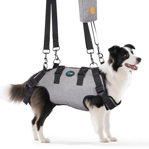 Ownpets Tragehilfe Geschirr, Hebegeschirr für mittlere Hunde, Tragtuch für mittlere Hunde, Ganzkörpergeschirr, Haustier Tragetasche mit Schultergurt, Weich, Wasserdicht, Einstellbar, Grau, XL
