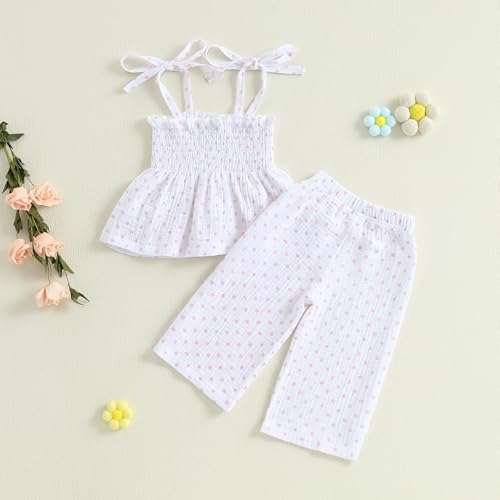 Image of Thorn Tree Toddler Girl Clothes Plaid Printed Sleeveless Pleated Camisole Linen Pants Set Baby Summer Outfits