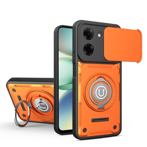 Coque Poco C71 antichoc orange avec cache caméra coulissant et support robuste
