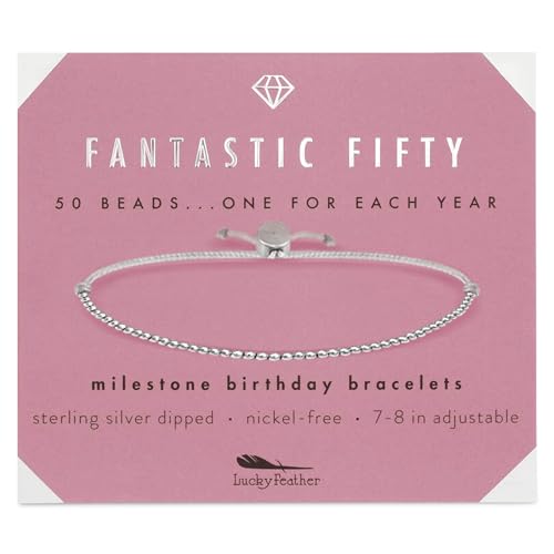 Lucky Feather 50th birthday gifts for her | 50th birthday gifts for women Bracelet | 14K Gold, Rose Gold, or Silver Dipped Beads on Adjustable Cord | Trendy Gifts | gifts for women birthday unique