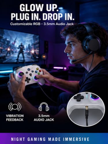 Image of Enstixsm Wired Controller for Xbox,Turbo Macro,RGB Light,Gaming,White