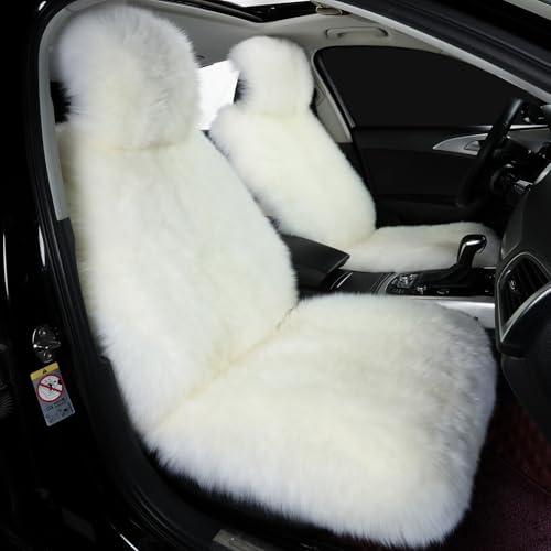 Image of 2 Pack Fluffy Sheepskin Car Seat Covers for Soft Auto Fur Pet Cushion Pad