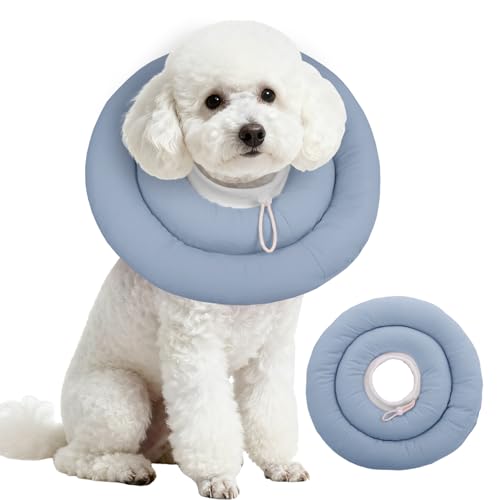 Image of IDOMIK Dog Recovery Collar, Waterproof Soft Dog Cone After Surgery, Comfy Protective Elizabethan Collar Alternative for Dogs Cats, Adjustable Pet Neck Donut Cone Anti-Licking Biting Wounds,Blue,M