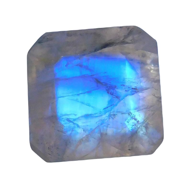 Pierre de lune naturelle arc-en-ciel 7x7mm gemme forme émeraude pour fabrication bijoux