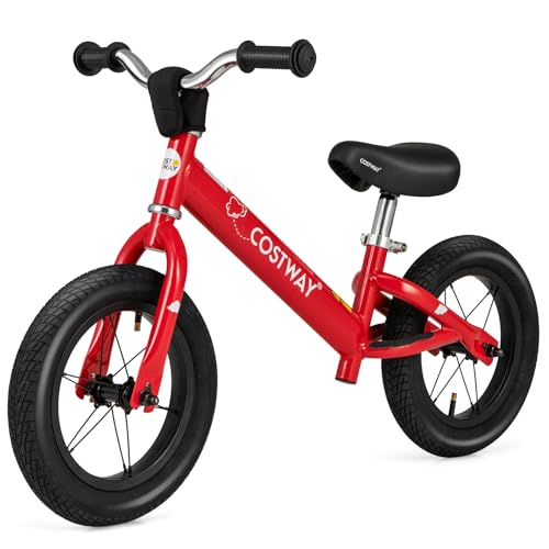 HOMGX Toddler Balance Bike, no Pedal Training Bike with Height Adjustable Seat and Handlebar, Kids Balance Bike with Inflatable Rubber Tires, Toddler Trike for 3+ Years Old Boy & Girl (Red)