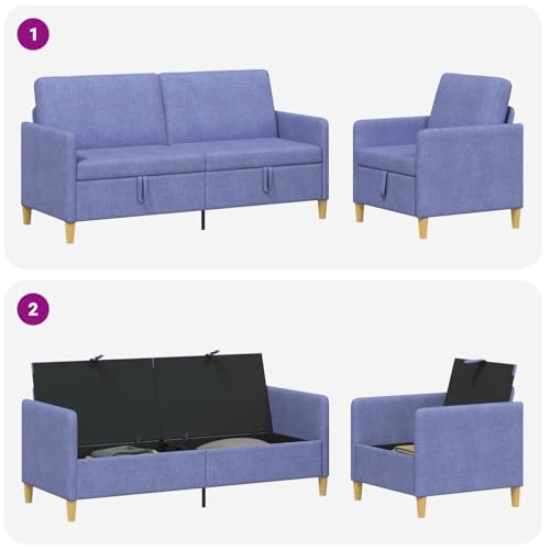 Sofás con almacenamiento de diseño minimalista azul con cojines de espuma cómodos 7