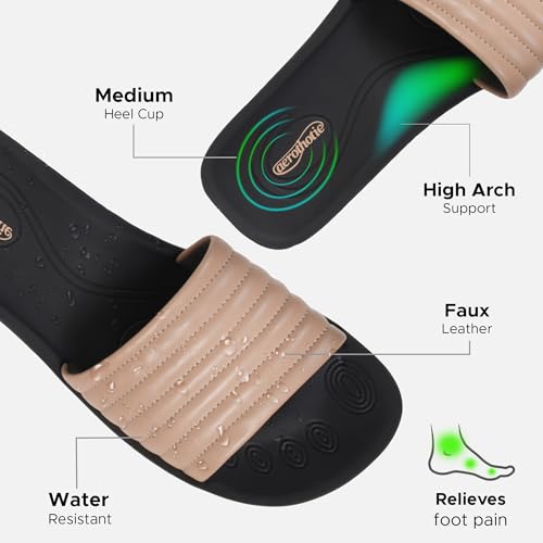 AEROTHOTIC Womens Slides Slip On Recovery Footwear Plantar Fasciitis Slides for Women with Arch Support Yoga Mat Indoor Outdoor Walking Ladies Soft Padded Dressy Non Slip Foodbed Beach Sandals Women4