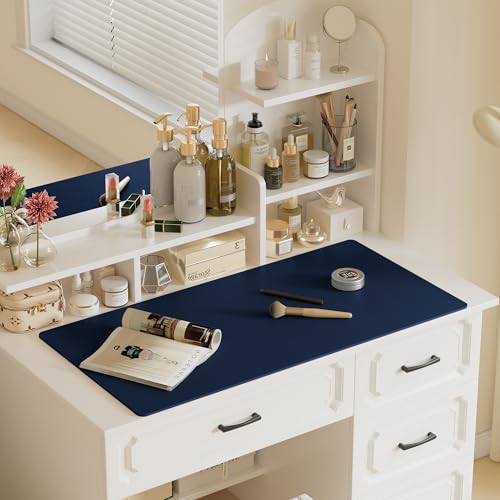 Image of Aothia Faux Leather Desk Mat - Large Mouse Pad, Non-Slip PU Leather Blotter, Waterproof Writing Surface for Office and Home (Dark Blue, 47.2 inch x 23.6 inch)
