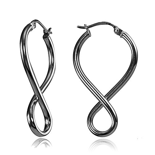 Black Flashed Sterling Silver Square Tube Large Figure 8 Infinity Polished Drop Earrings