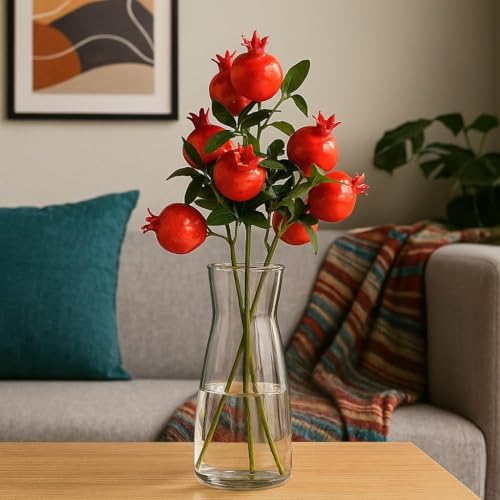 Image of SATYAM KRAFT 6 Pcs Pomegranate Plant Stick, Elevate Your Decor with Artificial Pomegranate Branches Lifelike Tree Plants for Vase Display in Home, Garden, Office, Living Room