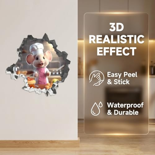 Set de 6 adhesivos 3D de ratones para pared miniatura 2