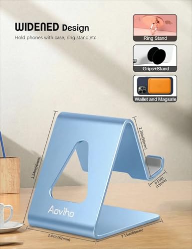 Image of Aoviho Cell Phone Stand for Desk, Aluminum Phone Holder, Sky Blue | Built to Last, Hands-Free Viewing, Fits iPhone 17 /16 /15 Series & Samsung Galaxy, Ideal for Home & Office