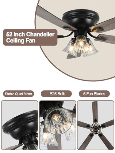 Image of 52'' Flush Mount Low Profile Farmhouse Ceiling Fan with Light