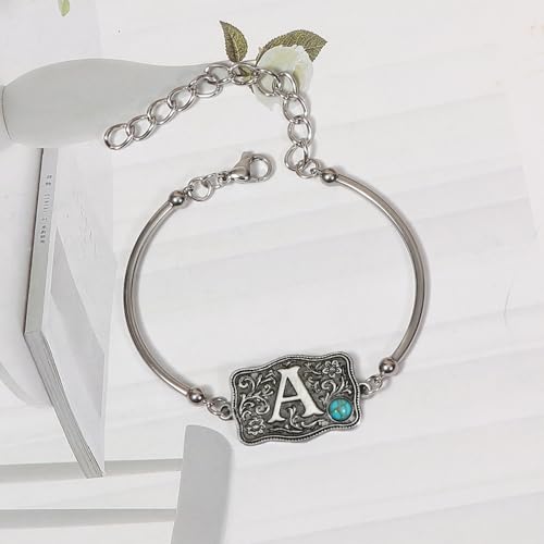 Image of Belt Buckle Bracelet Initial Letter A-Z Bracelets Western Cow Tag Bracelet Belt Buckle Necklace Western Style Initial Letter Pendant Necklace