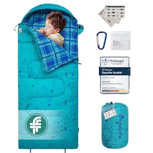 Kingcamp Kinderschlafsack, Flanell Schlafsack Outdoor, multifunktionaler tragbarer Deckenschlafsack,...