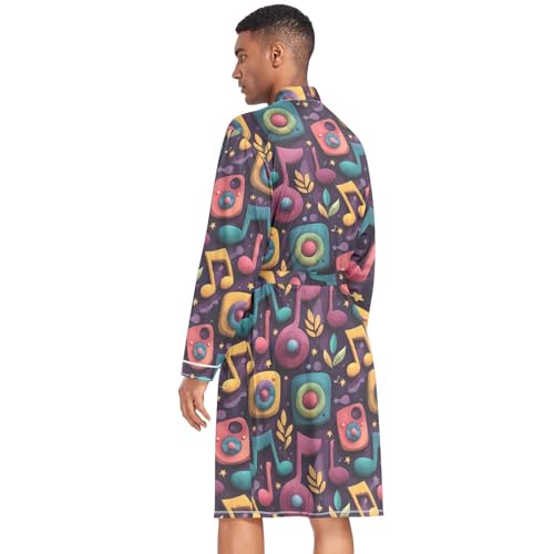 Men’s Robe Music Notes Print, Long Sleeve Bathrobe for Sleep Shower-M4