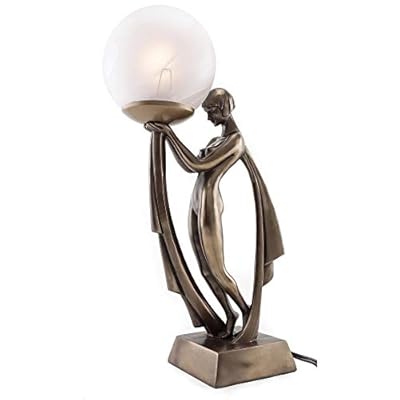 Top Collection Modern Art Deco Lady Lamp Statue - Decorative Table Lamp Sculpture in Premium Cold Cast Bronze- 16-Inch Collectible Beautiful Light Lighting Decor Goddess Figurine