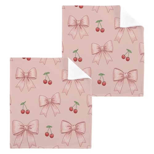 YANENDIE Vintage Bows Cherries Washcloths Towels, Highly Absorbent and Soft Cotton Face Cloths, 2 Pack Quick Dry Wash Cloths - 12 X 12 Inches