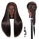 Mannequin Head with Hair 26“-28” Styling Training Manikin Cosmetology Doll Head Human Hair Blend and Free Clamp Holder (4#1)