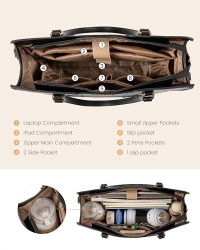 Image of LOVEVOOK Laptop Bag for Women - Waterproof Work Bag for Women & Vintage Laptop Tote Purse with Wristlet