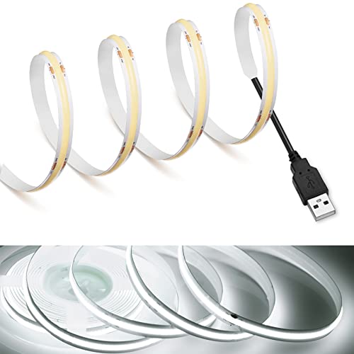 MDee?COB LED Strip Lights 6000K Cold White USB Powered 5V Flexible LED Tape Lights with USB Connector CRI 90+ 800LM/m 320LEDs/m for Indoor and Outdoor Décor?6000K Cold White 1.64ft/0.5m?