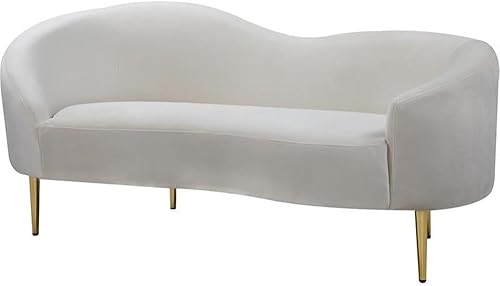 Meridian Furniture Ritz Collection Modern Sofá biplaza tapizado de terciopelo contemporáneo con patas de metal resistentes en acabado dorado