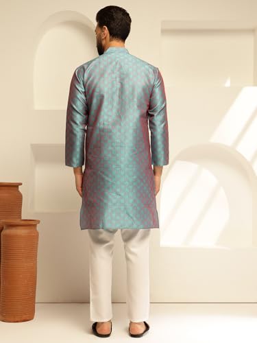 Image of SOJANYA (Since 1958 Men's Jacquard Silk Contrast Red Thread Woven Design Kurta With Pyjama