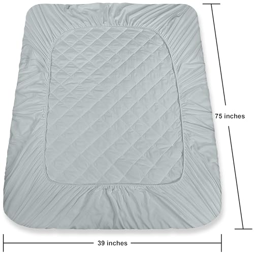 Utopia Bedding Quilted Fitted Mattress Pad, Twin Size, Elastic Fitted Mattress Topper Protector and Cover Stretches up to 16 Inches Deep, Machine Washable (Light Grey)