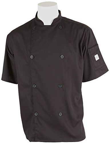 Mercer Culinary M61012BKL Genesis Men's Short Sleeve Chef Jacket with Traditional Buttons, Large, Black
