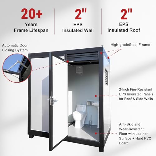 Image of Portable Toilet Cabin, Outdoor Shower Room with Adjustable Shower Head, Sink, Lights and Ventilation Fan, Mobile Restroom for Construction Sites, Camping, Events and Remote Locations