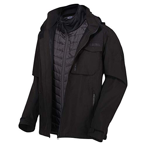 Regatta Shrigley 3-in-1 Chaqueta 3 en 1 Impermeable y Transpirable, con Capucha, Costuras Selladas y Varios Bolsillos 3 In 1S, Hombre, Black(Ash), L